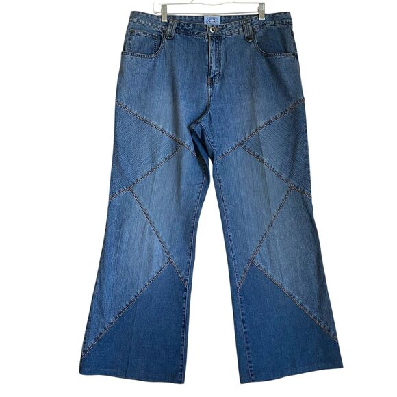 Vintage Carolina Blues Wide Leg Jeans Women’s 18 Stitched Cropped Boho Hippie - Picture 1 of 11
